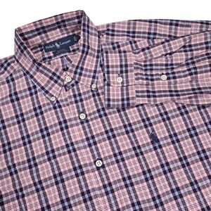 RALPH LAUREN Men's L Pink Navy Blue Plaid Blake‎ Long Sleeve Button Down Shirt